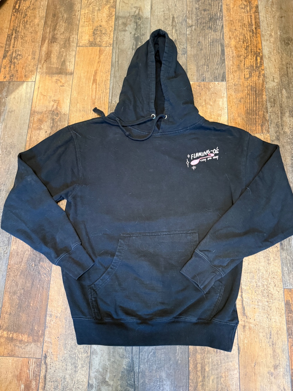 FLIM FLAM Flaming-O’s Black Pullover Hoodie with Small Front Graphic